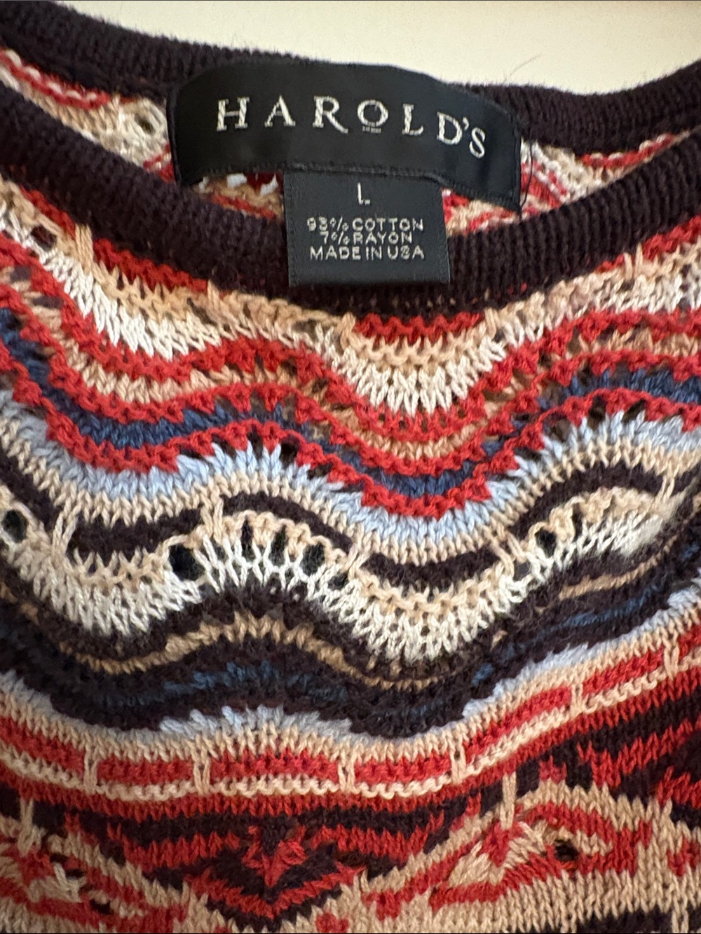 Harold's Red Multicolor Knit Wave Tank 93% cotton & 7% rayon